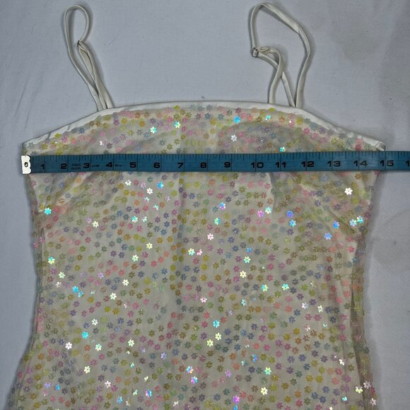 American Threads Sequin Slip Dress Iridescent White Flower Sequin Medium - Picture 4 of 12
